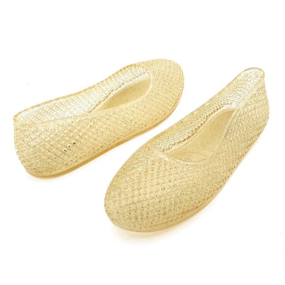 Lurneyt Women's GOLD Glitter Jelly Flexible Ballet Flats Breathable Mesh Design - Picture 5 of 5